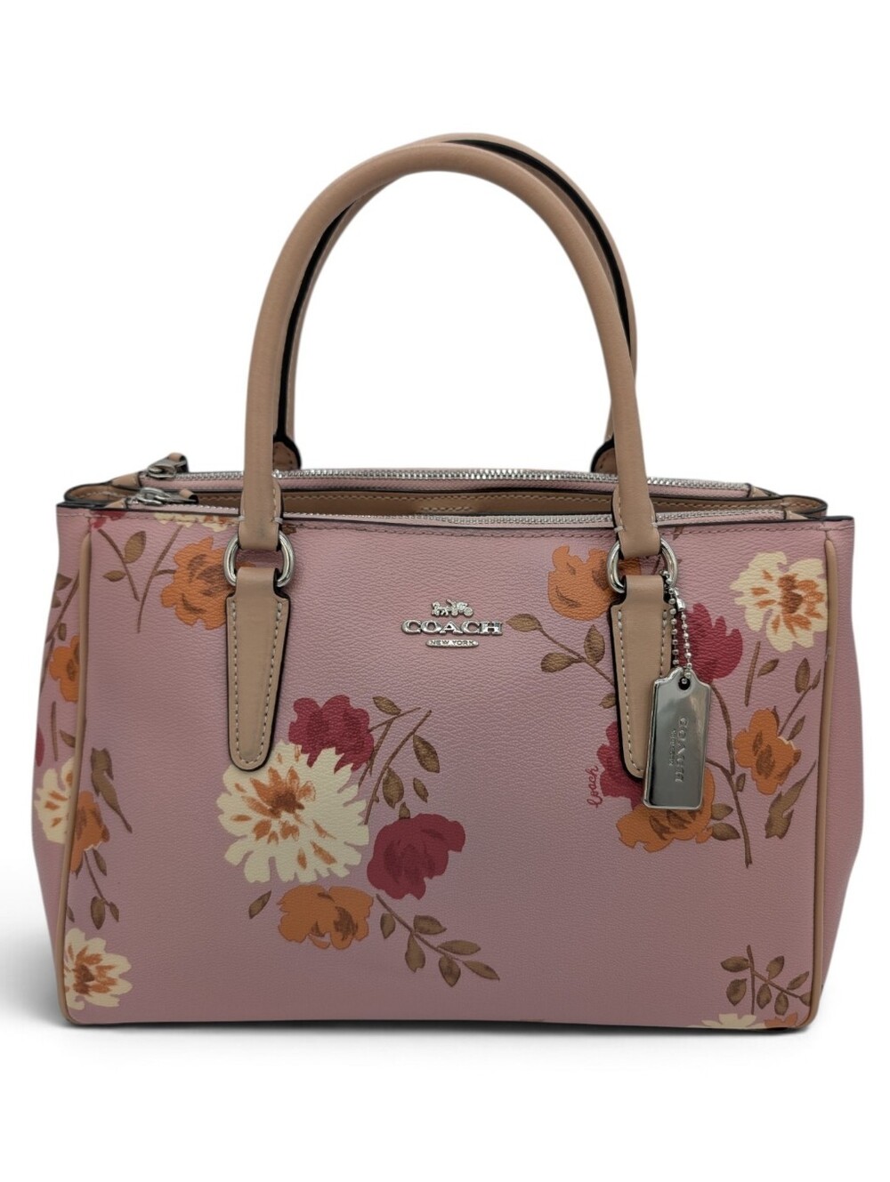 Coach Surrey Carryall Pink Peony Floral Purse Crossbody 2019 F72643 With COA - Picture 1 of 15